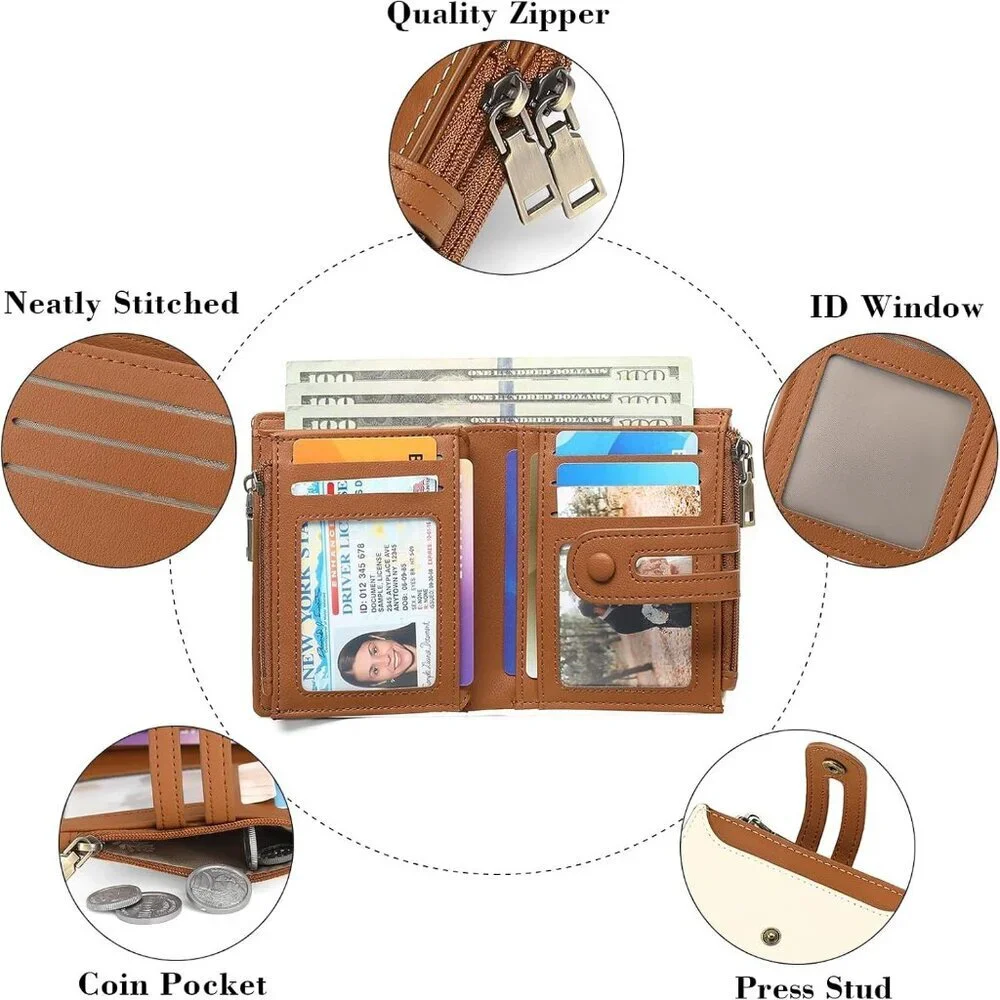 Women's Small RFID Card Wallet Bifold with Zipper Pocket Faux Leather - Picture 4 of 6